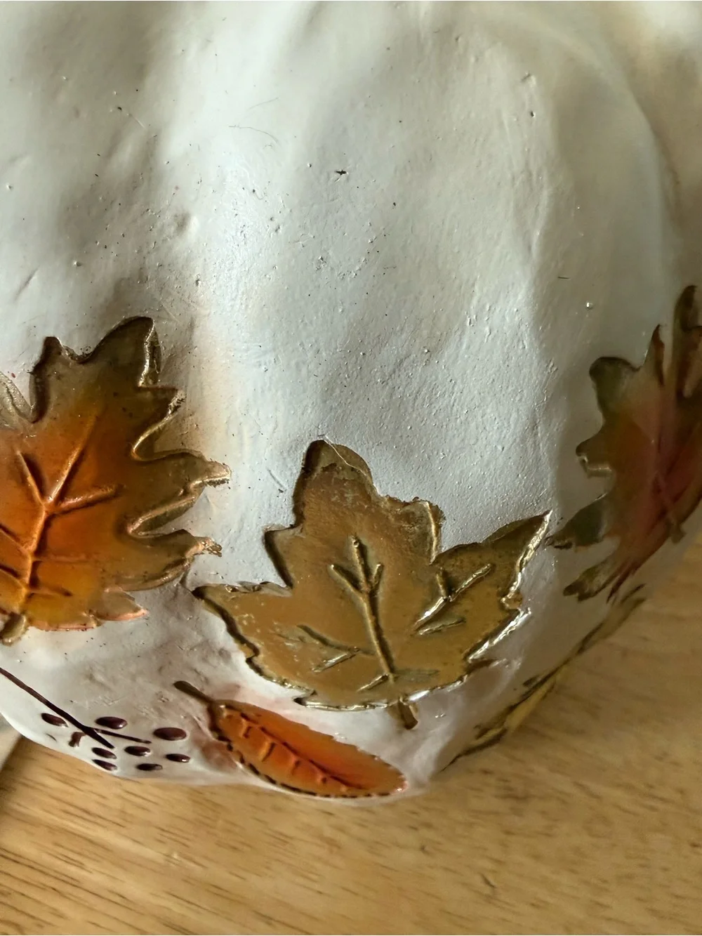 White  Pumpkin with Gold Leaf Accents - Seasonal Home Dining Decor